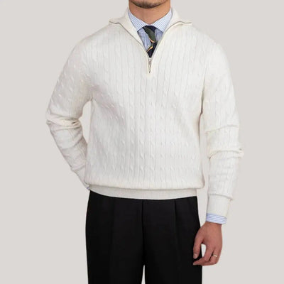 Cable-Knit Zip Neck Sweater - Cross & Crown Cross & Crown
