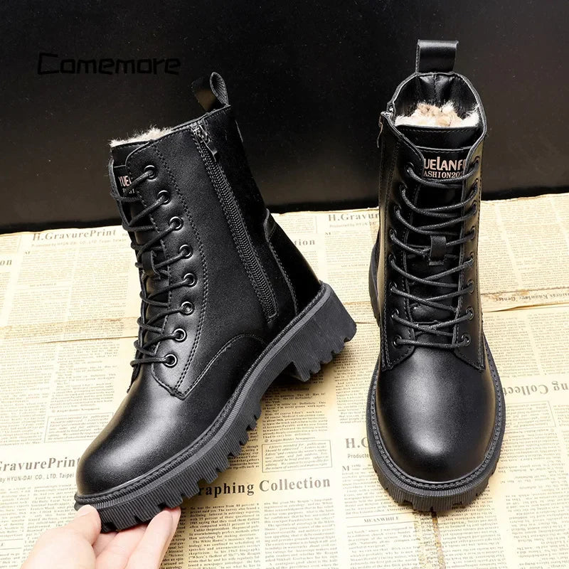 Delphine | Black leather winter boots