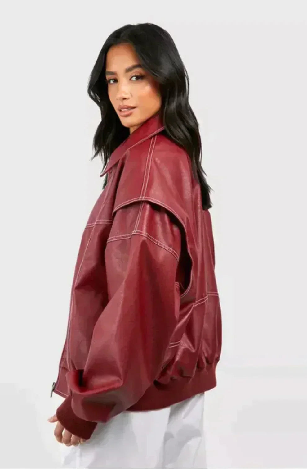 Poppy | Oversize Leather Bomber Jacket