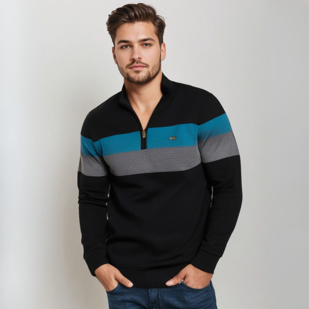 Alfie | Striped sweater with quarter zip