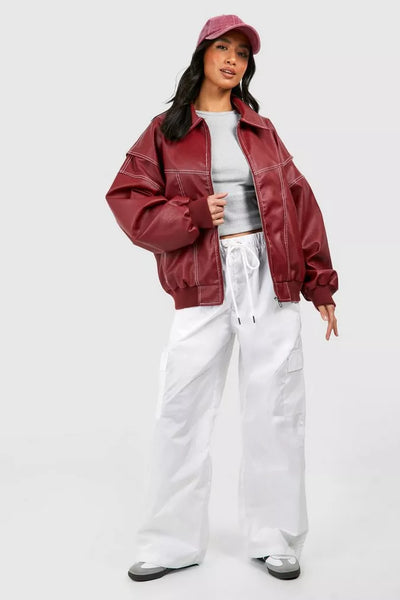 Poppy | Oversize Leather Bomber Jacket