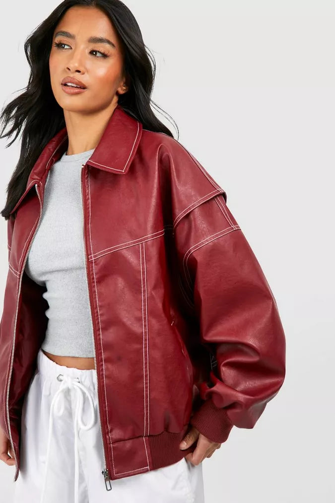 Poppy | Oversize Leather Bomber Jacket