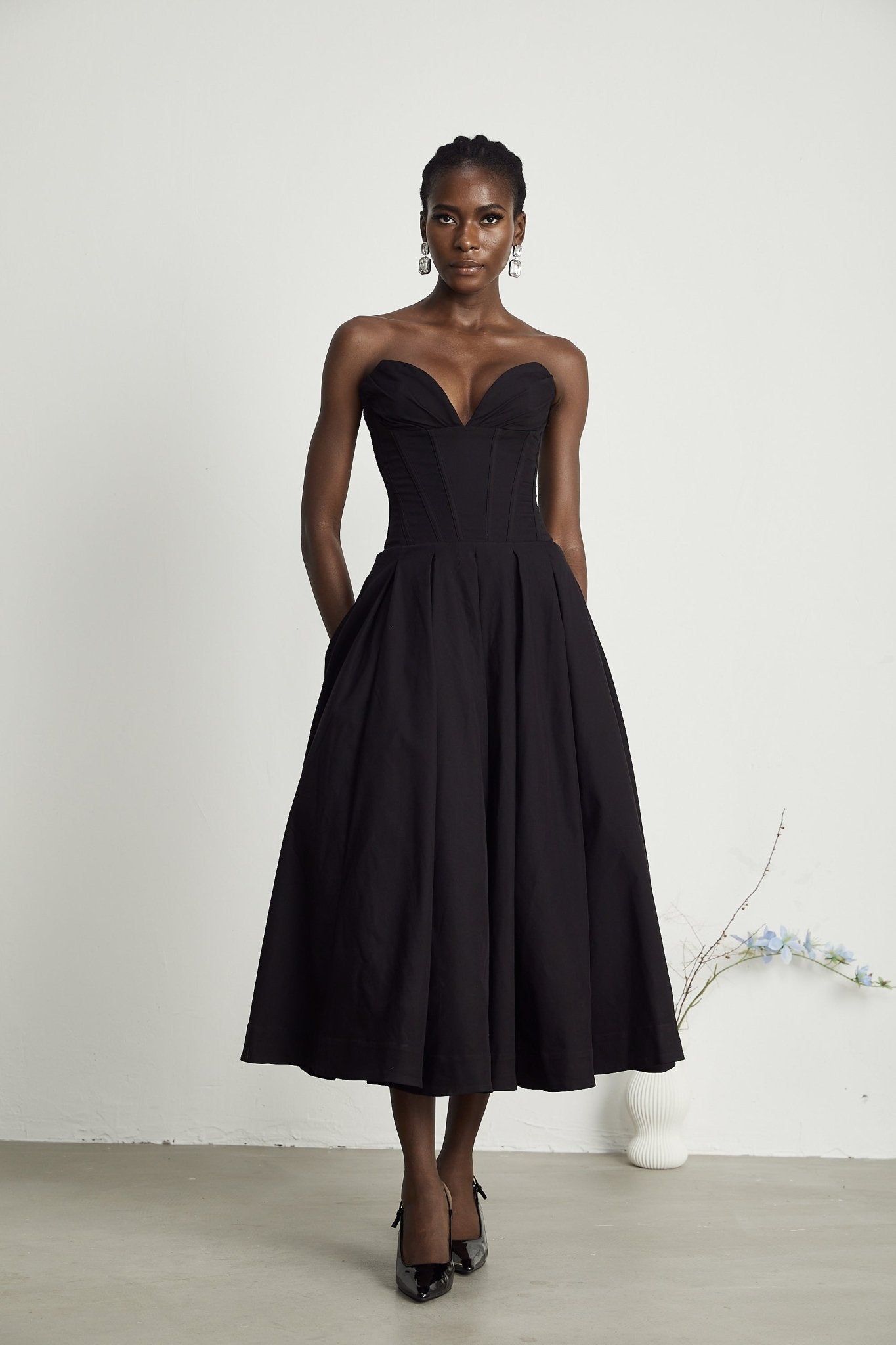 Lena | Black Midi Dress