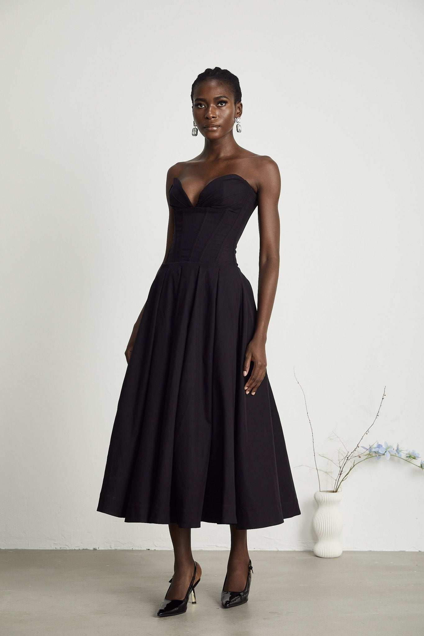 Lena | Black Midi Dress