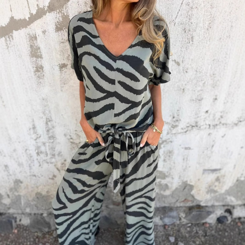 Maria | V-neck zebra print two-piece set