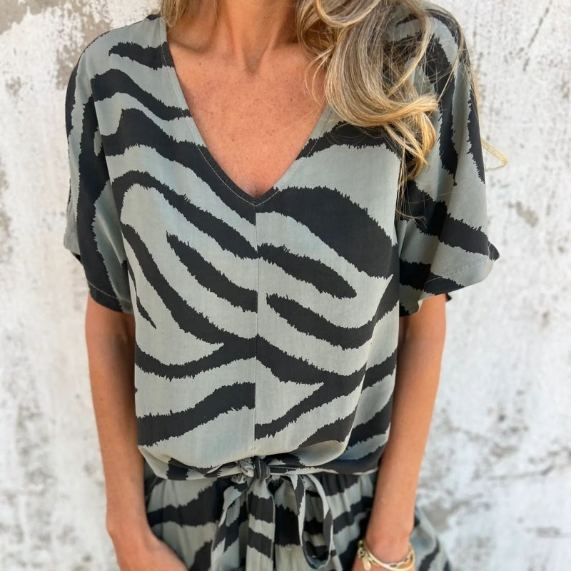 Maria | V-neck zebra print two-piece set