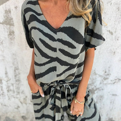 Maria | V-neck zebra print two-piece set