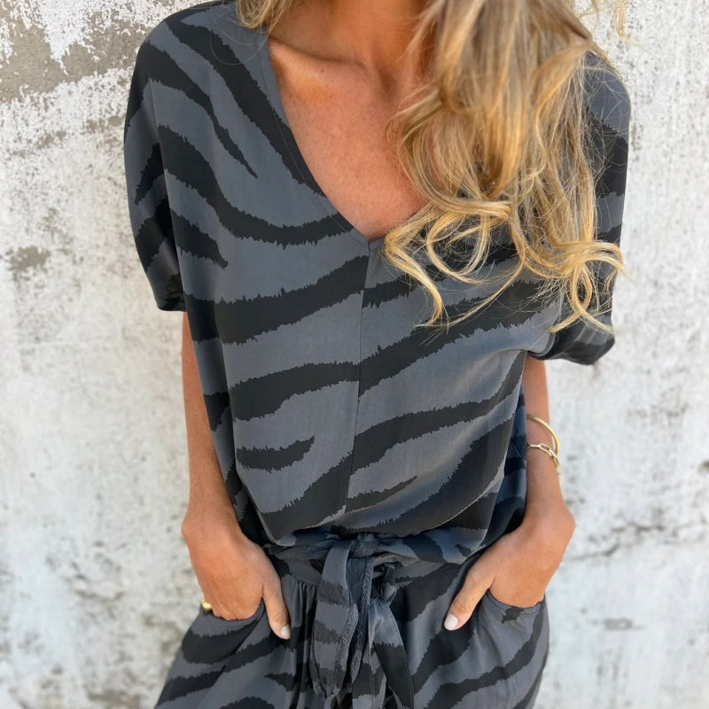 Maria | V-neck zebra print two-piece set