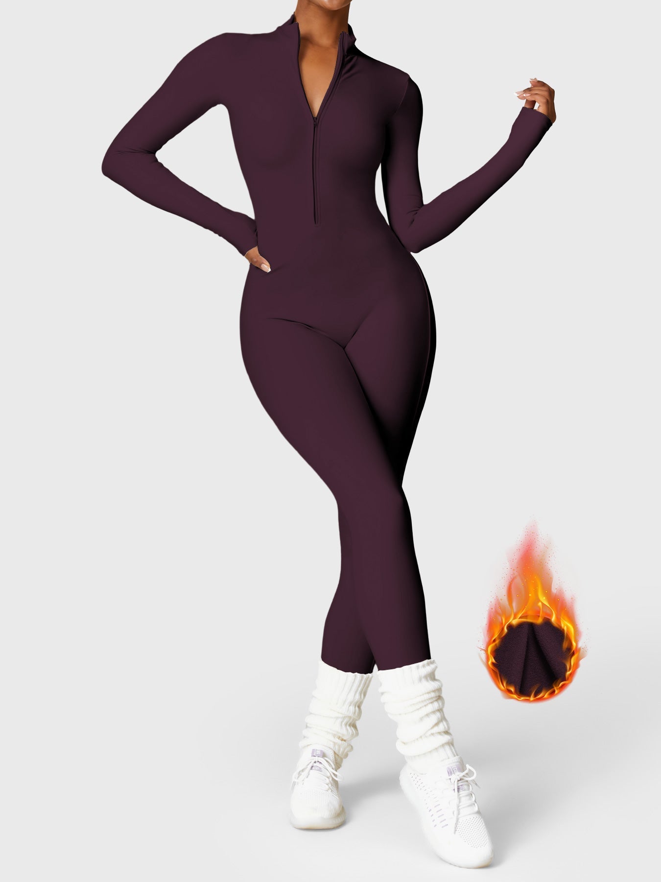 Aurora | Fleece Long Sleeve Zipper Jumpsuit